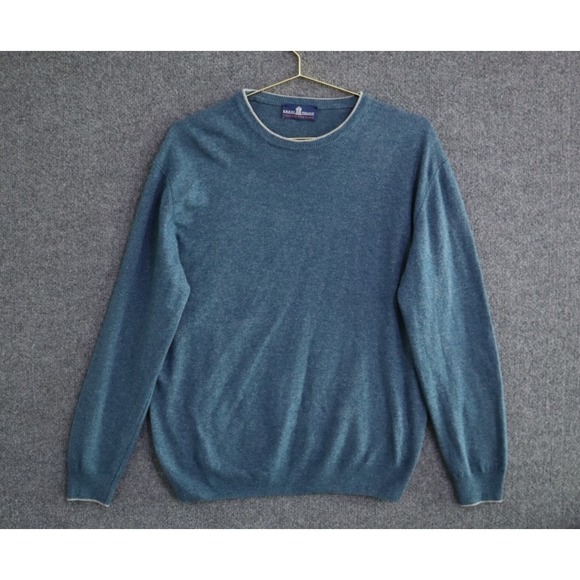 Eredi Pisano Sweater Men XL Teal Blue MERINOS WOOL GAUGE 7 CREWNECK EUC ITALIAN